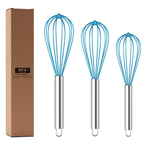 Wisk Whisks for Cooking Small Silicone Whisk Set 3 Pack Sturdy Colored Balloon Plastic Whisk for Blending Whisking Beating Stirring Cooking Baking Aqua OYV Whisk 
